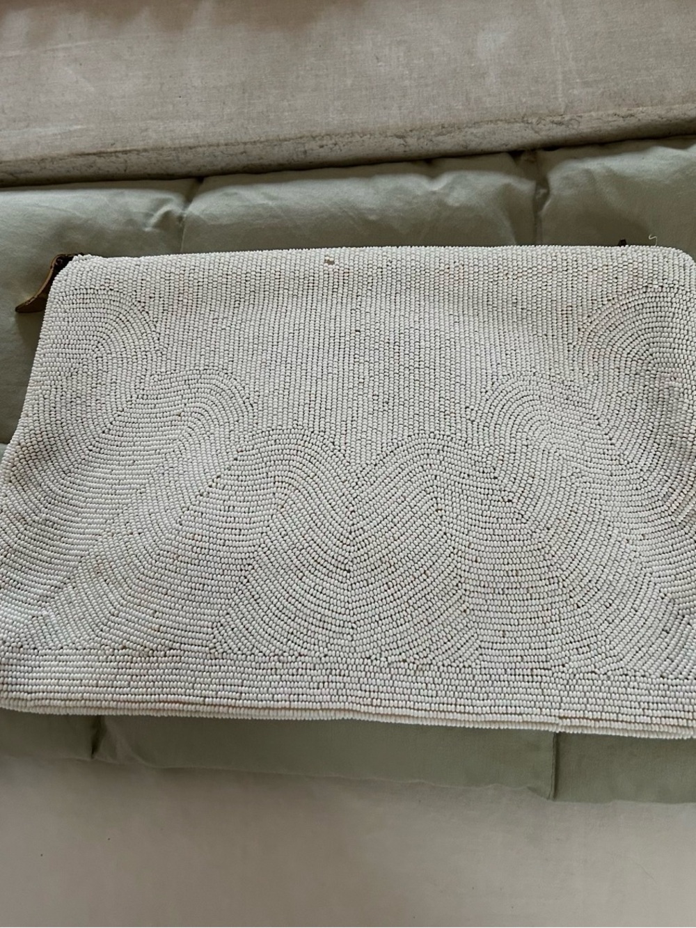Vintage Beaded Decorative Pouch Clutch in Ivory - Home Accents